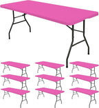 10 Pack Fitted Tablecloth for 6 Foot Rectangle Tables, Hot Pink Elastic Outdoor Picnic Table Cover, Washable Stretch Folding Table Cloths 6 ft for Camping Party Patio Kitchen Banquet, 30" W x 72" L