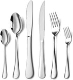 24-Piece Silverware Set with Steak Knives, Black Flatware Set for 4, Food-Grade Stainless Steel Tableware Cutlery Set, Mirror Finished Utensil Sets for Home Restaurant
