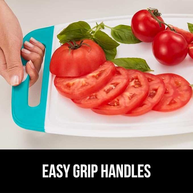 GORILLA GRIP BPA-Free Reversible Kitchen Cutting Board Set of 3, US Designed, Nonporous, Juice Grooves Catch Liquid, Slip Resistant Border, Dishwasher Safe Durable Large Food Chopping Boards Turquoise