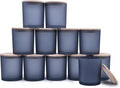 SHOWIN 14 OZ Thick Candle Jars for Making Candles 12 Pcs, 3 Wick Empty Jars with Wood Lids for Candle Making, Sample Container, Frosted Grey