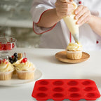12 Cups Silicone Muffin Pan, Nonstick Cupcake Pan, Heat Resistant Silicone Muffin Tin, Reusable Cupcake Moulds Baking Pan for Cakes, Bread (Red-2 Packs)