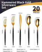 Lemeya 20-Piece Hammered Black Gold Silverware Set,18/10 Stainless Steel Forging Heavy Duty Cutlery Set for 4, Luxury Unique Flatware Set,Spoons and Forks Set,Mirror Polished,Dishwasher Safe