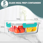 KOMUEE 30 oz 5 Pack Glass Meal Prep Containers 2 Compartments, Glass Food Storage Containers with Lids, Airtight Lunch Box, Microwave, Oven and Freezer Safe, Green