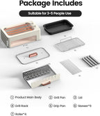 4-in-1 Electric Indoor Grill Smokeless for Home,Countertop Electric Grill with Removable Sizzle Grill Pan & Grate + Auto Rotating Kabob Skewers + Electric Hot Dog Roller Dual Zone Cooking with Lid