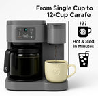 2-in-1 Hot & Iced Coffee Maker for Pods & Grounds – 12-Cup Glass Carafe & Single-Serve Brewer, 72oz Reservoir, Strong Brew, Extra Hot, Brew Over Ice, MultiStream Tech, Compact Design (Gray)
