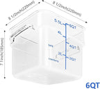 4 Pack Food Storage Containers with Blue Lids, 6.0 Qt - Square, Clear, Polycarbonate