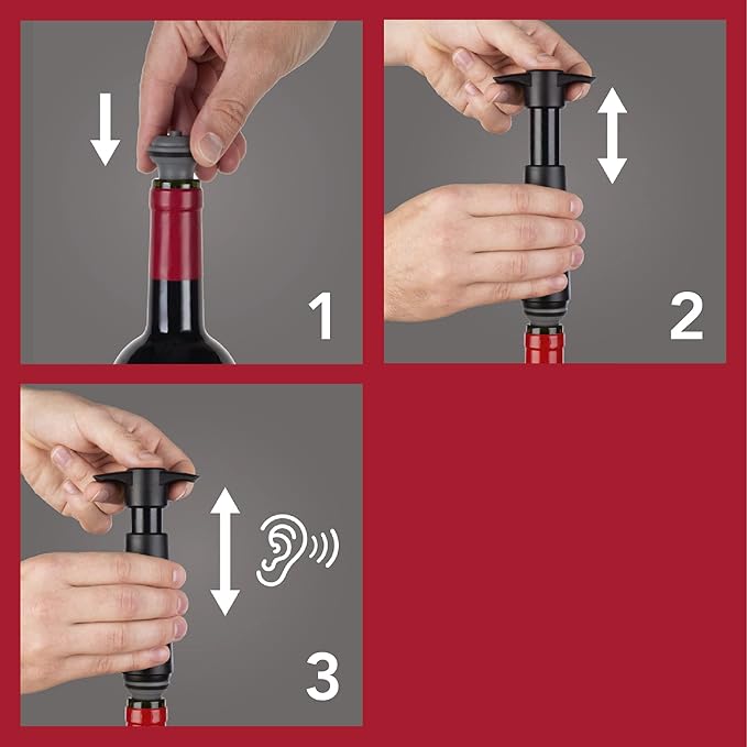 Vacu Vin Wine Saver Pump Pink with Vacuum Wine Stopper - Keep Your Wine Fresh for up to 10 Days - 1 Pump 6 Stoppers - Reusable - Made in the Netherlands