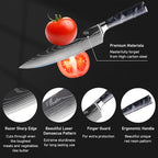 10-Piece Premium Japanese Kitchen Knife Set - Imperial Collection, Laser Damascus Pattern, 440A Stainless Steel Ultra Sharp for Fast Cutting (Black)