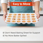 Silicone Mini Muffin Pan, Metal Reinforced Frame 24 Cups Cupcake Pan with Handle Nonstick for Baking Muffins, Cupcakes, Egg Bites