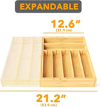 SpaceAid 2.5" High Bamboo Silverware Drawer Organizer with Labels, Kitchen Utensil Expandable Tray Holder for Flatware, Cutlery, Spoon and Knives Drawer Storage Organization (Natural)