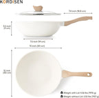 Kordisen Nonstick Wok with Lid, 12 Inch Woks & Stir-fry Pans, Healthy Coating Induction Cookware, Compatible with All Stovetops, PFOA Free (Cream White)