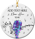 Customized Microphone Recording Ceramic Ornament, Personalized Year Text Name Microphone Lover Ornaments Gift for Women Men Inger Vocalist Musical, Unique Vocals Microphone Ceramic Xmas Ornament 2025