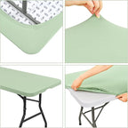 6 Pack Stretch Fabric Table Top Cap Cover, fits 8' Tables, Spandex Table Covers Washable Elastic Rectangle Tablecloth Protector for Indoor Outdoor Party Picnic Wedding, Sage Green, 30" W x 96" L