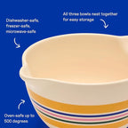Great Jones Stir Crazy 3-Piece Stackable Ceramic Mixing Bowl Set (6.8", 9.1", 12") | Dishwasher, Freezer & Microwave Safe | Perfect for Baking, Serving & Mixing | Nestable for Easy Storage (Striped)