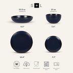 Stone Lain Brasa Modern Stoneware 16 Piece Dinnerware Sets, Plates and bowls Sets, Dish Set for 4, Blue