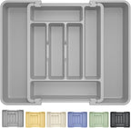 Caperci Large Silverware Organizer for Kitchen Drawer & Utensils - Expandable Drawer Organizer for Cutlery, Flatware & Gadget, BPA-Free Thick Plastic, Wider Compartments & Non-skid Feet (Medium Gray)