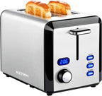 Toaster 2 Slice, Wide Slot Stainless Steel Toaster with 6 Browning Levels, Reheat & Defrost, for Bagel, Toast, Bread, Kitchen Essentials, Removable Crumb Tray (sliver)