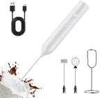 Rechargeable Milk Frother with Stand, Electric Frother Wand Handheld Coffee Foam Maker Detachable Stainless Steel Whisk Drink Mixer Foamer for Latte, Cappuccino, Hot Chocolate, Egg (White)