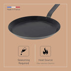De Buyer Blue Carbon Steel Crepe & Tortilla Pan - 9.5” Diameter, 7.5” Cooking Surface - Ideal for Making & Reheating Crepes, Tortillas & Pancakes - PFAS, PFOA & PFOS Free - Made in France