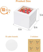 10pcs 6 Inch Cake Boxes with Sticks and Boards for Cookies, Small Cakes, Mini Desserts, Bento, and Bakery, Cupcake Box for Birthday, Party, Wedding, Mother's Day, Christmas（6x6x5 inch）