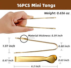 Pleafind 16 PCS Mini Serving Tongs - 4.3 inch, Food-Grade 18/8 Stainless Steel Mini Tongs, Mirror-polished Charcuterie Accessories for Coffee shops, tea party, bars, Sugar and Ice Bucket