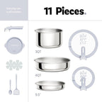 CAROTE Tri-Ply Stainless Steel Cookware Set with Stand-Up Lid, 11Pcs Pots and Pans Set Non Stick, Induction Kitchen Cooking Sets with Detachable Handle, Oven Safe to 600°F, Non Toxic Dishwasher