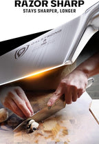 DALSTRONG Chef Knife - 8 inch Blade - Gladiator Series - Forged High Carbon German Steel - Razor Sharp Kitchen Knife - Professional Full Tang Knives - Glacial White Handle ABS - Sheath - NSF Certified