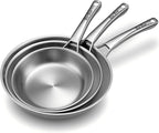 Tri-Ply Stainless Steel Frying Pans Set,PFOA&PTFE Free Skillets,Chef's Pan Set(8+10+12inch) Frying Pans for cooking,Induction Cookware Sets,Dishwasher and Oven Safe Kitchen set