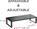 Stackable Expandable Metal Shelf Organizer - Adjustable Wire Storage Rack with Holes for Kitchen, Bathroom, Cabinet, Office - Space Saving, Durable & Sturdy Design（3PACKS/Large/Black