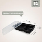 Klex 32 Oz, 150 Sets 2 Compartment Meal Prep Containers with Airtight Lids, BPA Free, Reusable Plastic Food Container, 32 oz, Rectangular, Black/Clear, 150 Sets