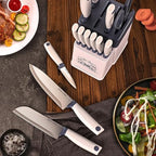 14 Pcs Kitchen Knife Block Set with Sharpener German High Carbon Stainless Steel Chef Knives, Razor-Sharp & Durable, Lightweight Anti-Slip Handle, Professional Set for Home & Kitchen (White)