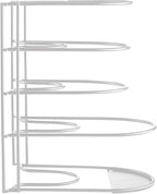 Heavy-Duty Pots and Pans Organizer | 5-Tier Cookware & Lid Storage Rack | Free-Standing or Wall-Mount | Kitchen Organizer for Cast Iron Skillets, Pots, Frying Pans, Lids | White