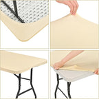 6 Pack Stretch Fabric Table Top Cap Cover, fits 8' Tables, Spandex Table Covers Washable Elastic Rectangle Tablecloth Protector for Indoor Outdoor Party Picnic Wedding, Beige, 30" W x 96" L
