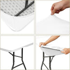 10 Pack Stretch Fabric Table Top Cap Cover, fits 8' Tables, Spandex Table Covers Washable Elastic Rectangle Tablecloth Protector for Indoor Outdoor Party Picnic Wedding, White, 30" W x 96" L