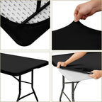 6 Pack Stretch Fabric Table Top Cap Cover, fits 6' Tables, Spandex Table Covers Washable Elastic Universal Rectangle Tablecloth Protector for Indoor Outdoor Party Picnic Wedding, Black, 30" W x 72" L