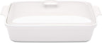 Stoneware Casserole Dish Bakeware Set with Lid, Covered Rectangular Dinnerware, Extra Large 4.23 Quart, 13 by 9 Inch, Bianco [White]