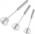 3 PCS Stainless Steel Semi-Automatic Whisk, Hand Push Rotary Whisk Blender, Versatile Milk Frother for Blending, Whisking, Stirring (11+12+13 Inch)