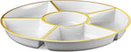 Plasticpro 6 Sectional Round Plastic Serving Tray/Platter (4, White & Gold)