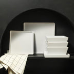 Stone Lain Grace Square Stoneware Dinnerware Set, 12 Piece Service For 4, Plates and Bowls Dish Set, White