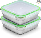 2 Pack Sandwich Containers, 40oz Stainless Steel Sandwich Box with Airtight Lids, Reusable Metal Meal Prep Lunch Boxes, BPA-Free, Dishwasher Safe, Large Capacity Food Storage Containers (Green)