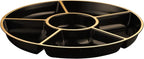 Plasticpro 6 Sectional Round Plastic Serving Tray/Platters Black & Gold Pack of 4