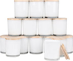 10 OZ Thick Candle Jars for Making Candles 15 Pcs, Empty Jars with Wood Lids for Candle Making, Sample Container, White