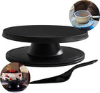 Cake Stand, 12'' Rotating Cake Turntable Revolving Cake Spinner Stand Cake Decorating Kit Display Stand Bamboo Fiber Turns Smoothly Painting Turn Table Stand for Pastries, Cupcakes(Black, L)