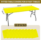 10 Pack Fitted Tablecloth for 8 Foot Rectangle Tables, Yellow Elastic Outdoor Picnic Table Cover, Washable Stretch Folding Table Cloths 8 ft for Camping Party Patio Kitchen Banquet, 30" W x 96" L
