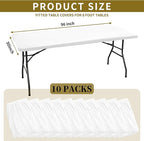 10 Pack Stretch Fabric Table Top Cap Cover, fits 8' Tables, Spandex Table Covers Washable Elastic Rectangle Tablecloth Protector for Indoor Outdoor Party Picnic Wedding, White, 30" W x 96" L