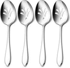 Stainless Steel Slotted Serving Spoons, E-far 4-Piece Metal Tablespoons Hostess Serving Utensils Set for Catering Buffet Party Kitchen Restaurant, Dishwasher Safe