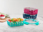 Ello Duraglass 3.4 Cup Meal Prep Sets 6Pc, 3 Pack Set- Glass Food Storage Container with Silicone Sleeve and Airtight BPA-Free Plastic Lids, Dishwasher, Microwave, and Freezer Safe, Berry