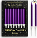 by Tugba Aydan - Purple Birthday Candles - 24 Count Long Thin Purple Birthday Candles for Cake, Metallic Cake Candle for Birthday, Party Candles