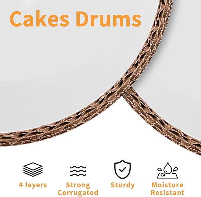 JCD 5pcs Large Cake Boards Drum 14 Inch Round, 1/2" Thick Cake Drums, Cake Decorating Supplies Sturdy Cake Corrugated Cardboard for Multi-Layer Cakes(14inch/5pcs)