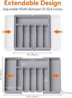Lifewit Silverware Drawer Organizer, Expandable Utensil Tray for Kitchen, BPA Free Flatware and Cutlery Holder, Adjustable Plastic Storage for Spoons Forks Knives, Large, Grey